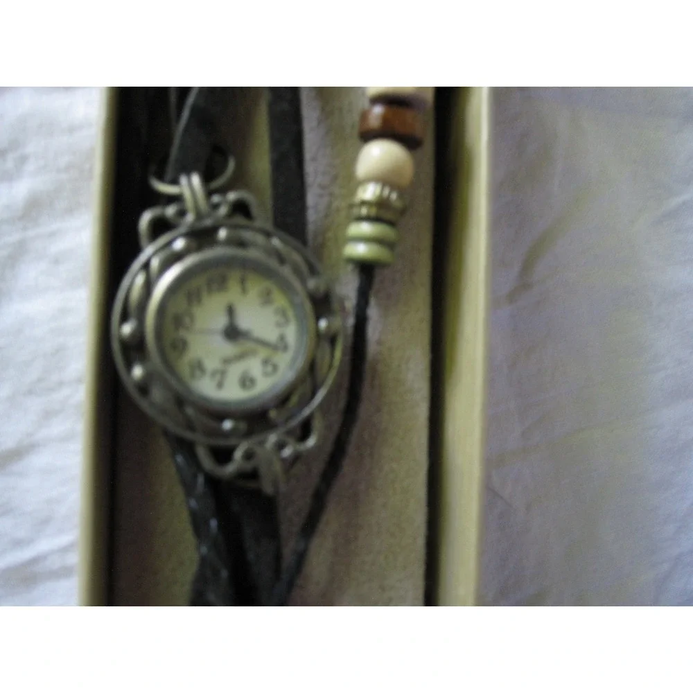 Vintage JTV Jewelry Love Collectible Watch Leather band Beads Analog Snap Button